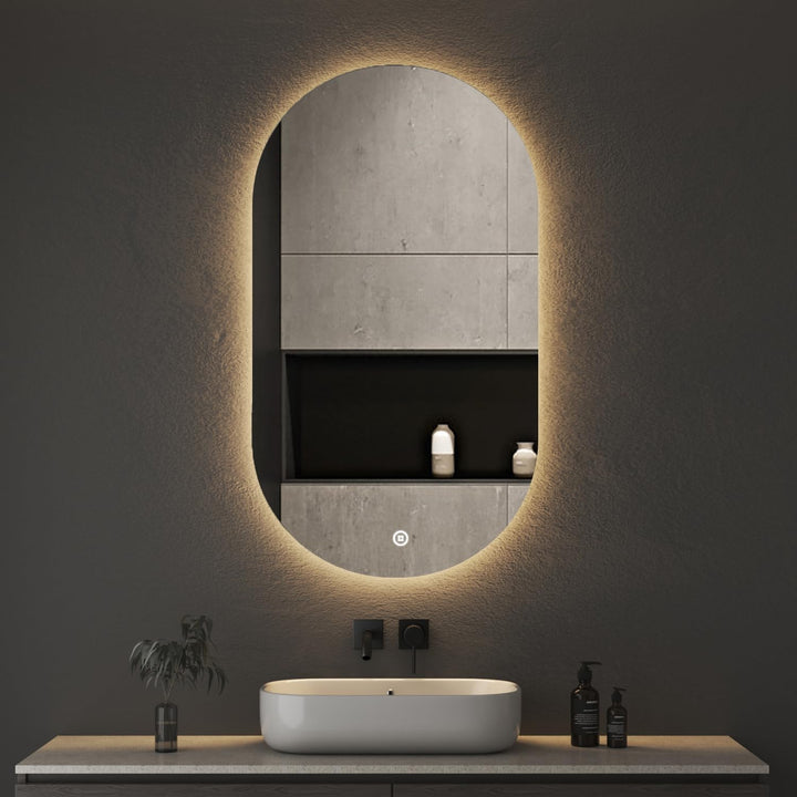 Boromal Badspiegel mit Beleuchtung Oval Led Spiegel mit Touch-Schalter, Dimmbar, 3 Lichtfarbe Einste