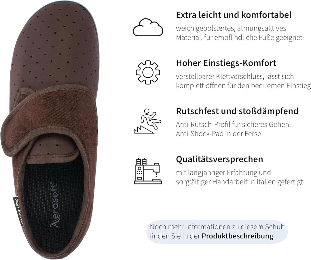 Aerosoft Stretch 10 Klett-Hausschuh Damen &amp; Herren – leicht, Wechselfussbett, Weite G–H, rutschhemme