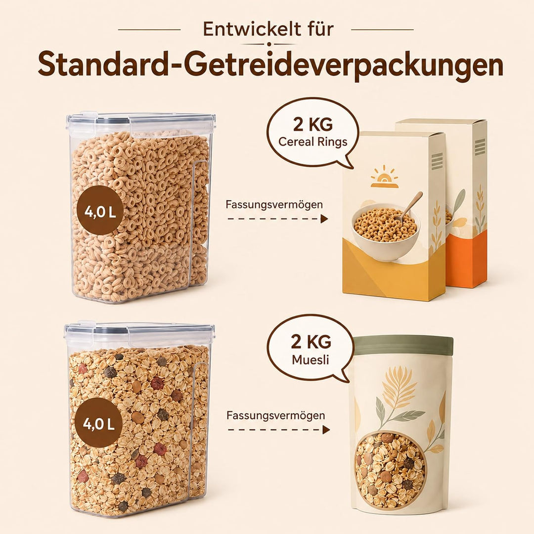 Vorratsdosen mit Deckel Luftdicht 4L - 4er Set Aufbewahrungsbox Küche BPA Frei, Stapelbare Vorratsbe