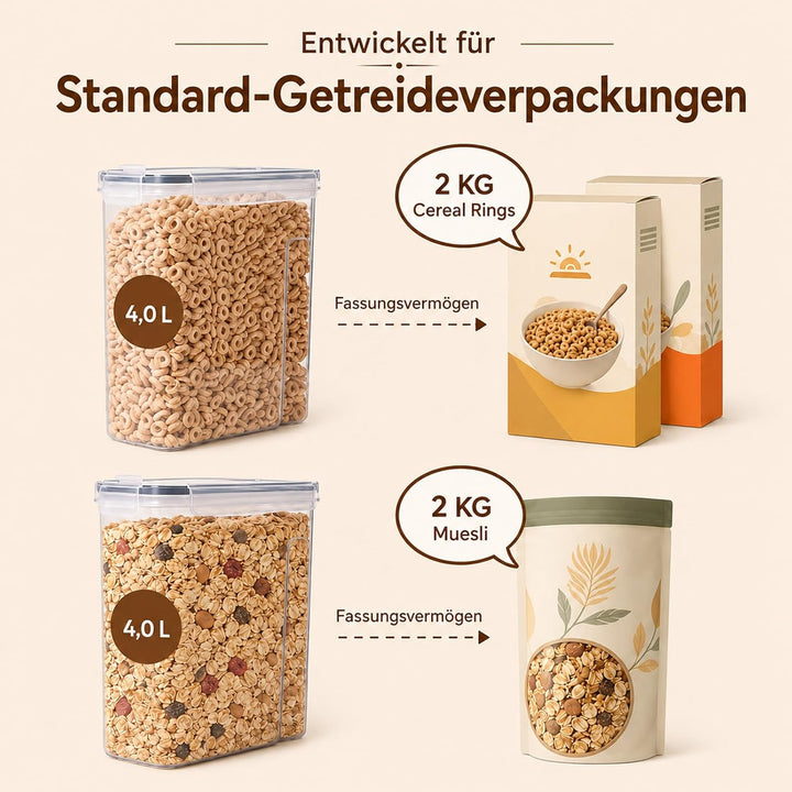 Vorratsdosen mit Deckel Luftdicht 4L - 4er Set Aufbewahrungsbox Küche BPA Frei, Stapelbare Vorratsbe