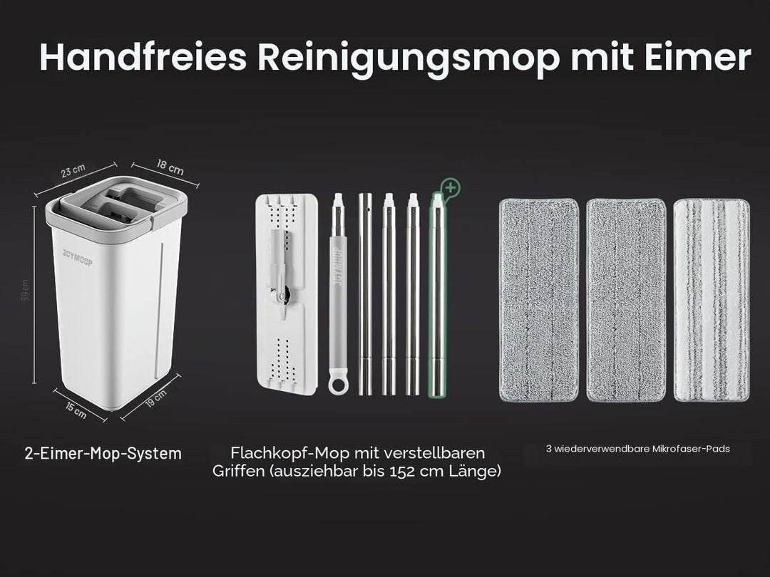 JOYMOOP Wischmopp und Eimer mit Auswringer-Set, weisses flaches Squeeze-Mopp-Eimer-Set für Bodenrein