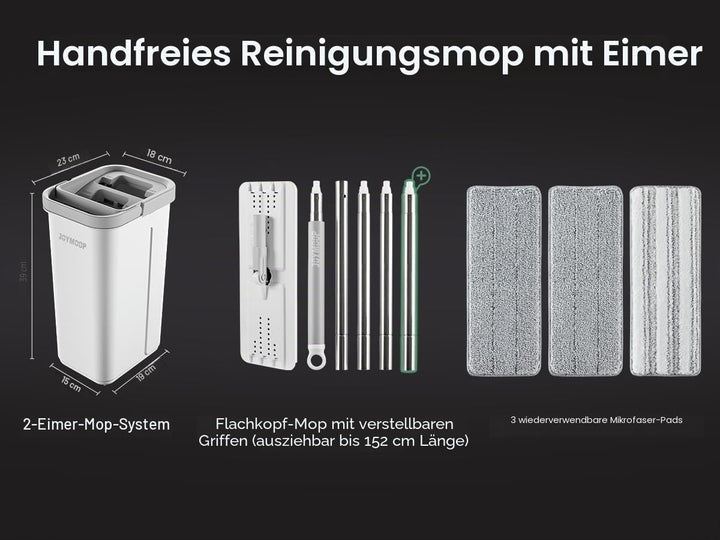 JOYMOOP Wischmopp und Eimer mit Auswringer-Set, weisses flaches Squeeze-Mopp-Eimer-Set für Bodenrein