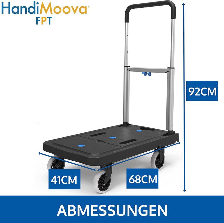 HandiMoova FPT Plattformwagen Klappbar; Kompakte Transportwagen; Platzsparend; Teleskopgriff; 135Kg