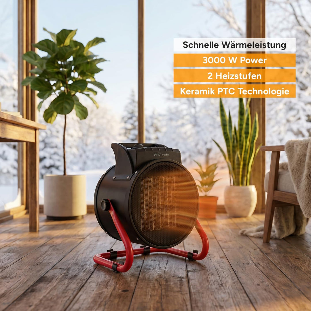 TZS First Austria - Keramik-Heizlüfter 3000W - Elektroheizer mit Thermostat, Überhitzungsschutz, Dre