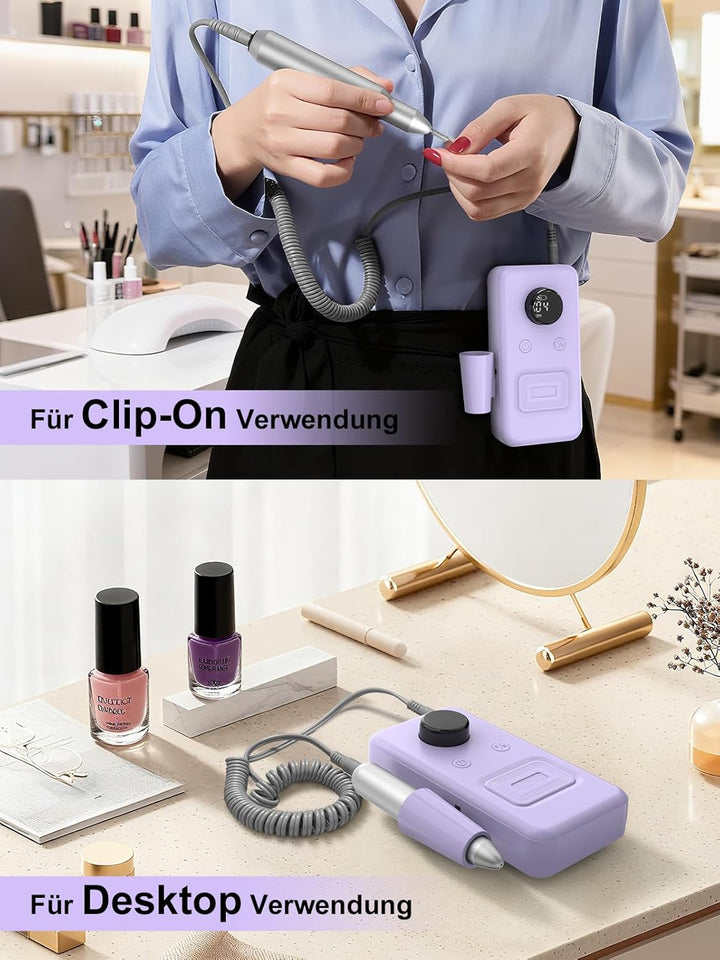 COPPA Nagelfräser, NDK106 Professionell Elektrische Nagelfräser Set mit 12 Bits 31 Schleifbändern, 4