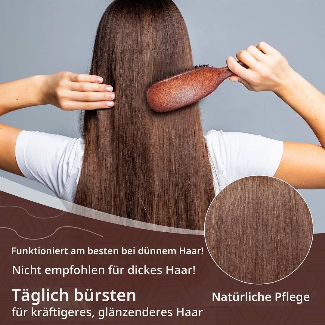 BESTOOL Haarbürste, Wildschweinborsten Bürste für Damen Herren, Naturborsten Bürste für dünnes, fein