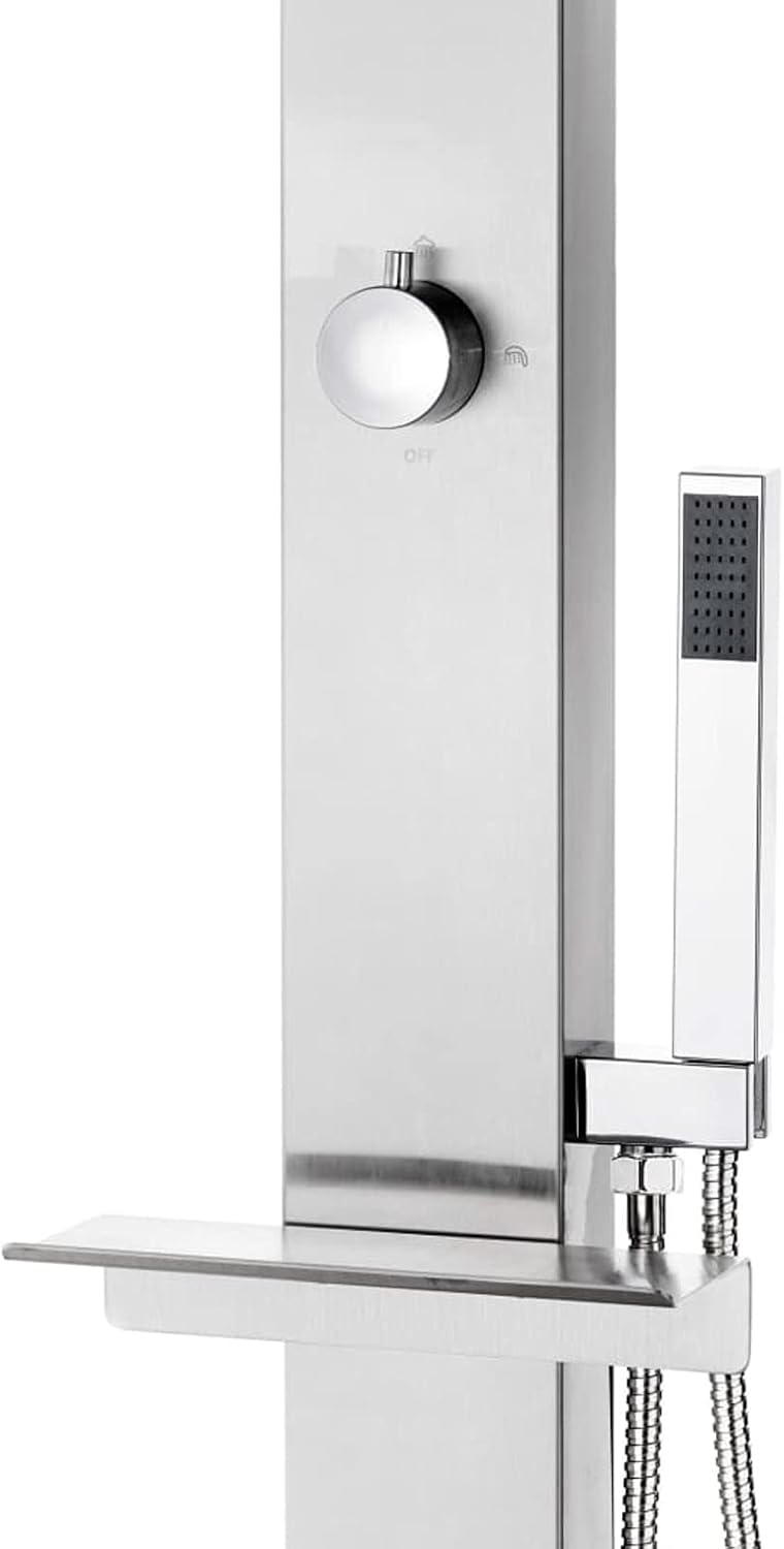 Gartendusche mit Grauer Bodenplatte, Garten Dusche, Outdoor Shower, Aussendusche Garten, Duschkopf F
