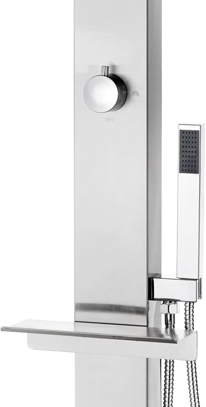 Gartendusche mit Grauer Bodenplatte, Garten Dusche, Outdoor Shower, Aussendusche Garten, Duschkopf F