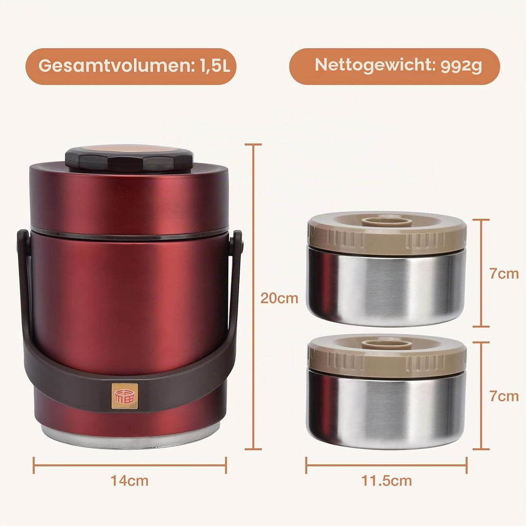 Food Flask 1,5L Edelstahl Essen Thermobehälter Doppelwand Isolierbehälter Warmhaltetopf für Warme Sp