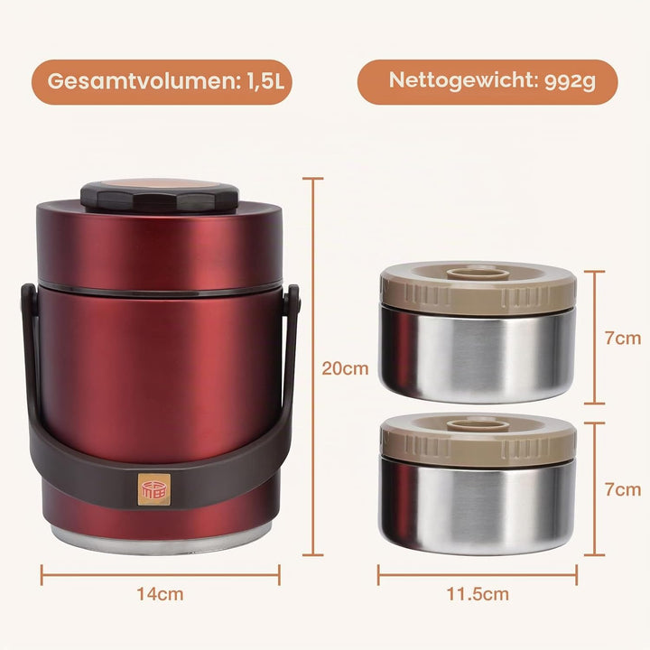 Food Flask 1,5L Edelstahl Essen Thermobehälter Doppelwand Isolierbehälter Warmhaltetopf für Warme Sp