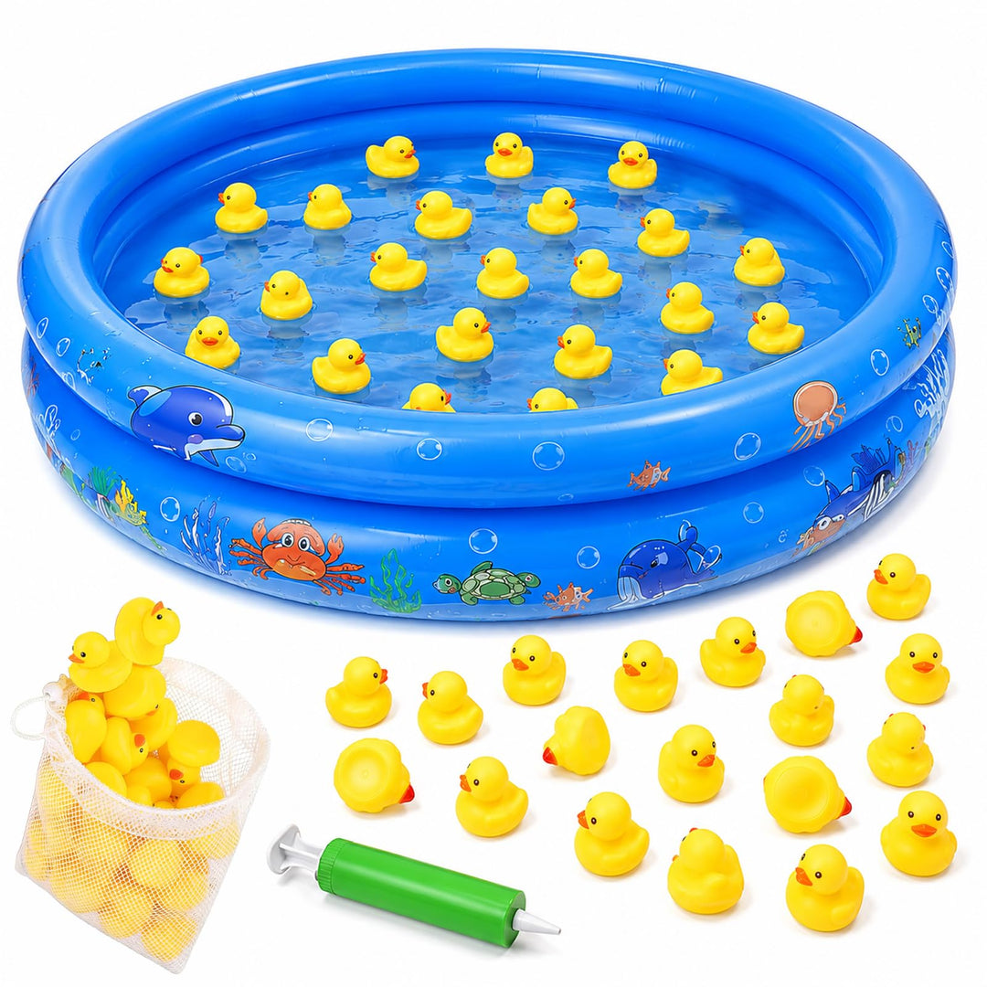 25 Stück Mini Planschbecken Baby mit Quietscheente und Luftpumpe