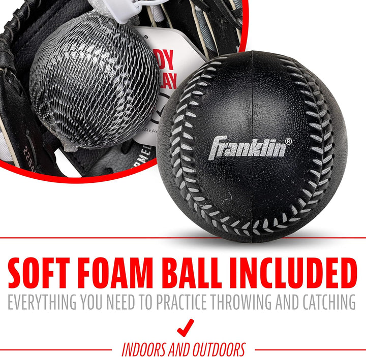 Franklin Sports RTP Teeball Performance Handschuh & Ball Combo (24,1 cm) Rechte Hand Wurf schwarz /