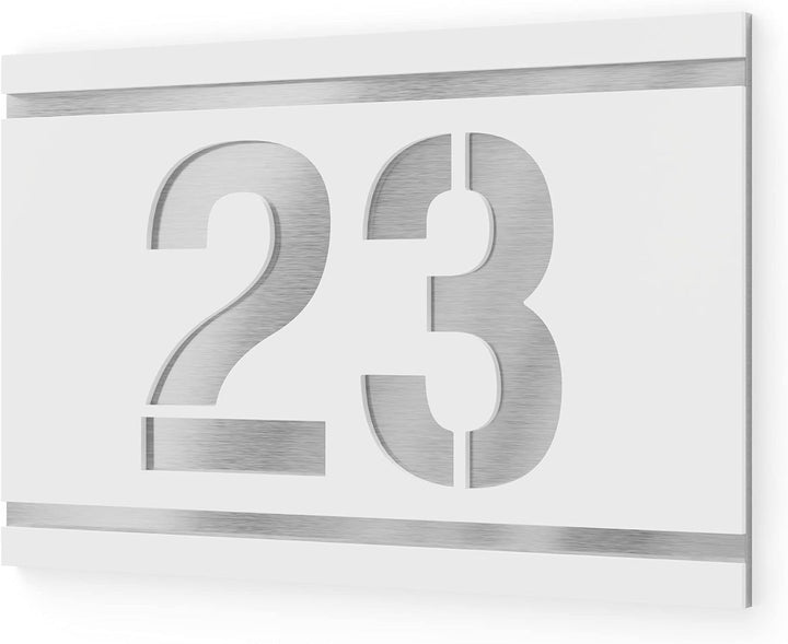 Graviers Design Hausnummernschild mit Gravur aus V2A Edelstahl 215x150mm - Weiss - Wetterfest Rostfr