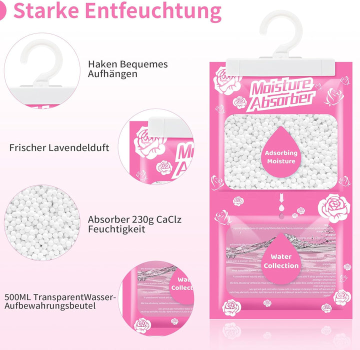 Boadw 10x230G Hänge Luftentfeuchter mit Duft, Kleiderschrank Feuchtigkeitsabsorber für Keller, Schla