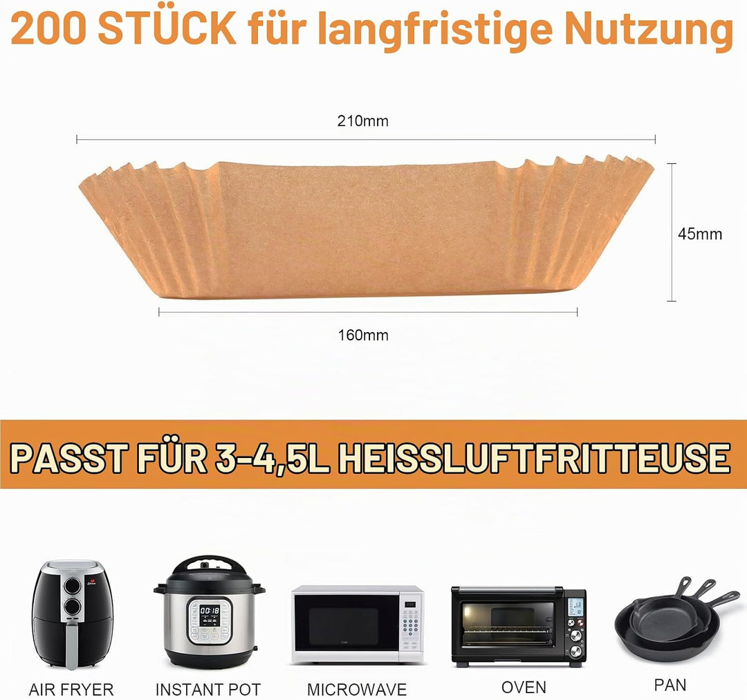 AiQInu Backpapier für Heissluftfritteuse, Airfryer Backpapier Rund 16cm 200 Stück BPA-frei Wasserdic
