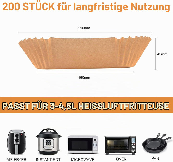 AiQInu Backpapier für Heissluftfritteuse, Airfryer Backpapier Rund 16cm 200 Stück BPA-frei Wasserdic