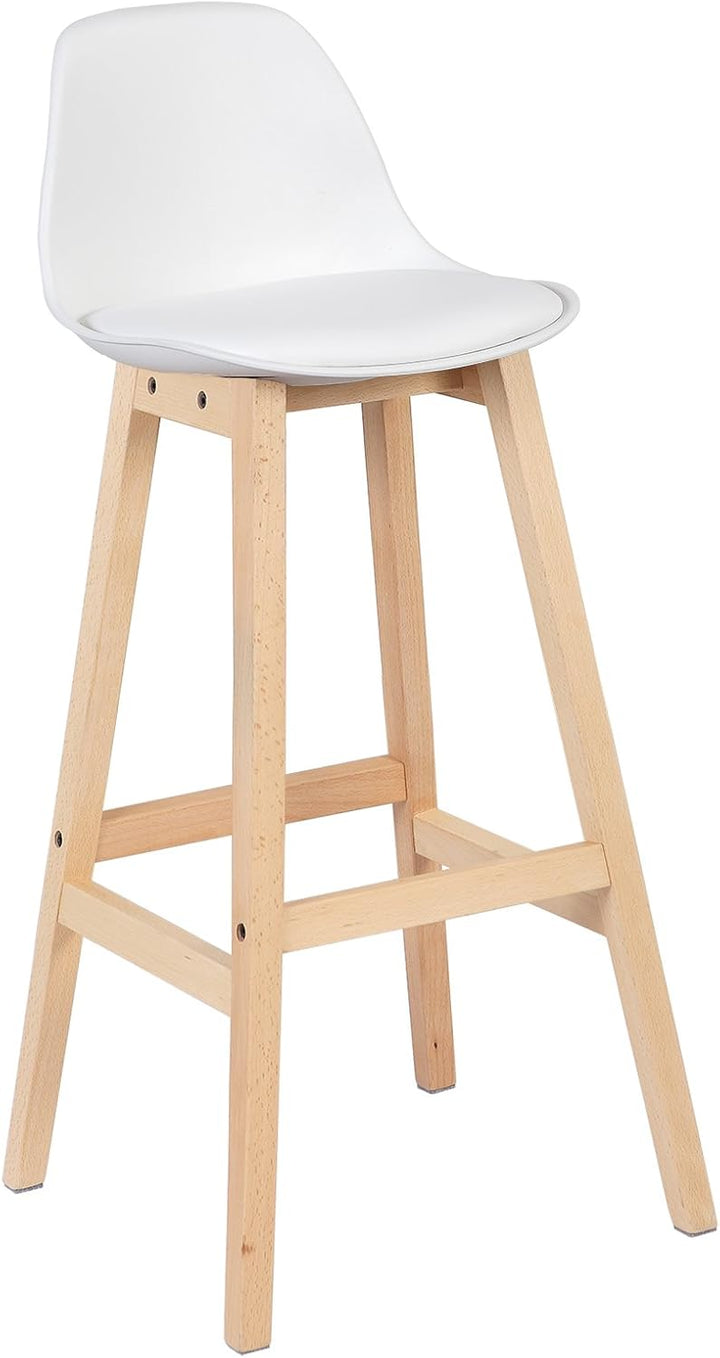 WOLTU Barhocker 2er Set, mit Lehne, aus PU Holz, Weiss | Barstuhl mit Fussstütze, Design Stuhl, Küch