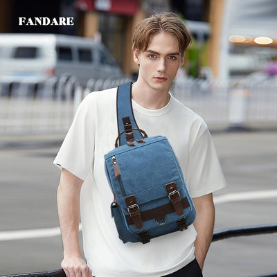 FANDARE Herren Rucksack aus atmungsaktivem Segeltuch Blau A, Blau A