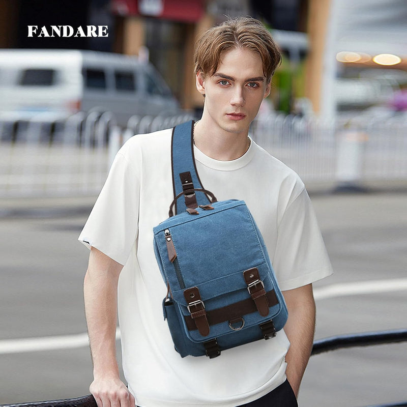 FANDARE Herren Rucksack aus atmungsaktivem Segeltuch Blau A, Blau A