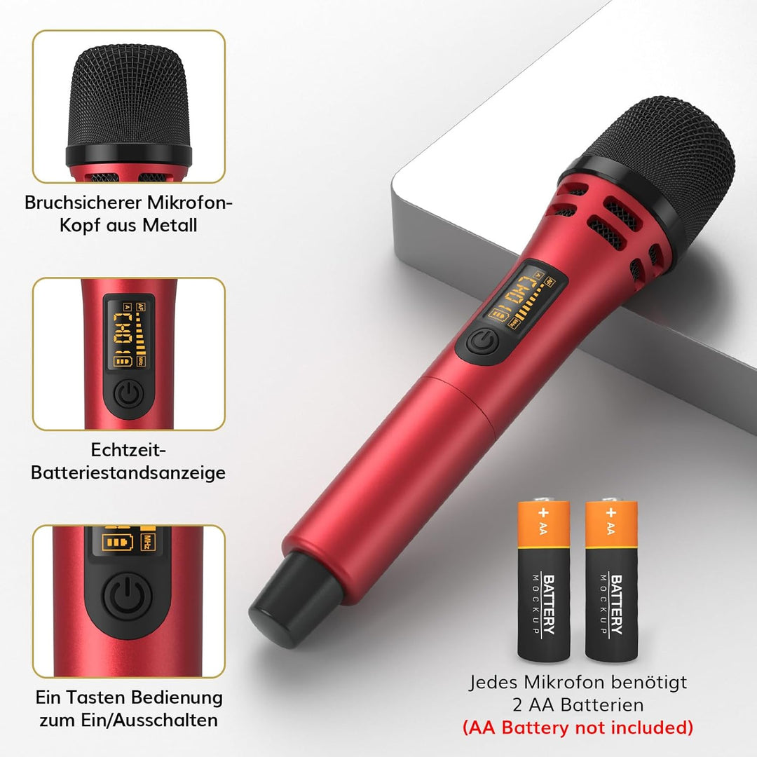 TONOR Dual Funkmikrofonen System kabellos, drahtloses Karaoke Mikrofon Set Wireless Microphone Handm
