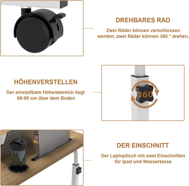 PIPIPOXER 60x40cm Laptoptisch höhenverstellbarer Schreibtisch Computertisch mobiler Laptop-Schreibti