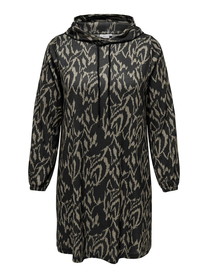ONLY Carmakoma Damen Caralba Ls Hood Knee Dress JRS Kleid XL Grosse Grössen Black/Aop:graphic Humus,