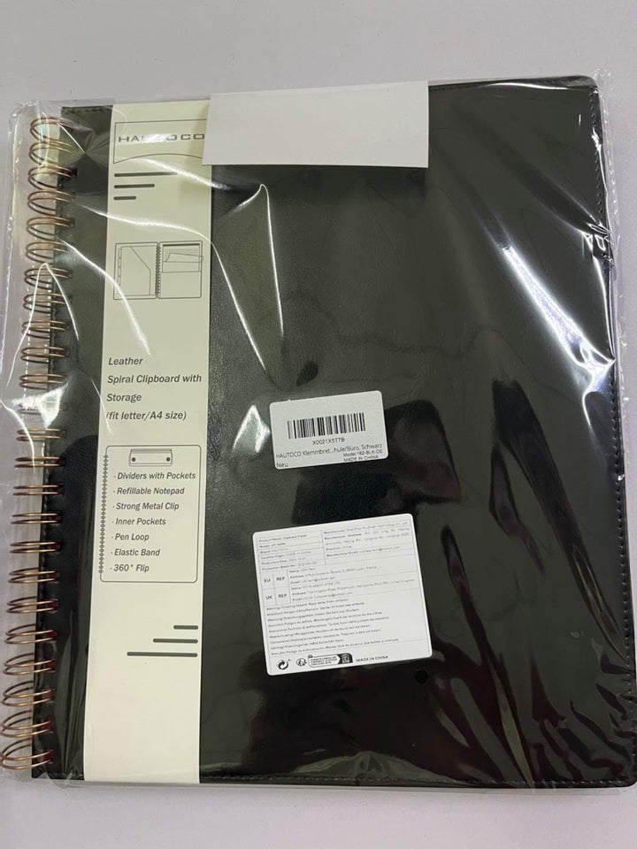 HAUTOCO PU-Leder Klemmbrett Folio mit Zip Beutel, Klemmbrettmappe A4 mit nachfüllbarem Notizblock, K