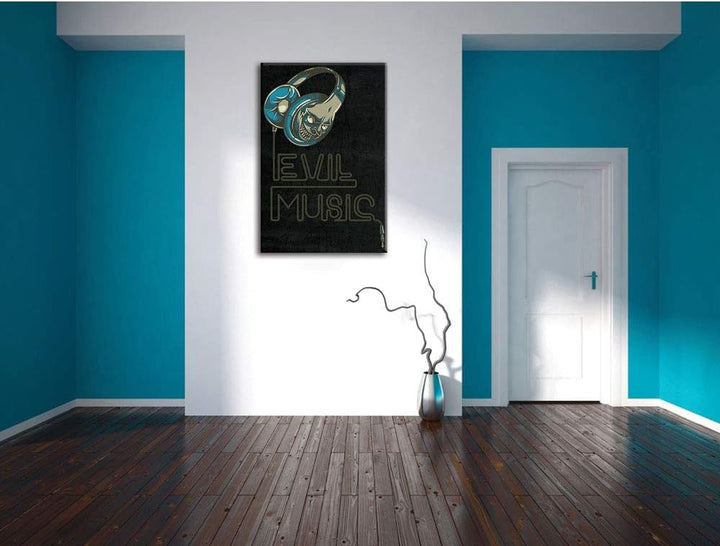 Dark Evil music black Leinwandbild Bild auf Leinwand, XXL riesige Bilder fertig gerahmt mit Keilrahm