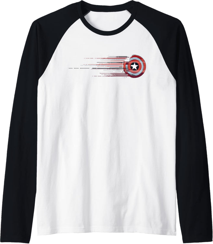 Marvel Captain America Shield Glitch Stripes Raglan
