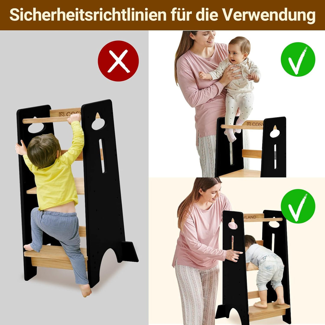 COSYLAND Lernturm ab 1 Jahr - Höhenverstellbarer Learning Tower für Kinder (3-stufig) - Montessori L