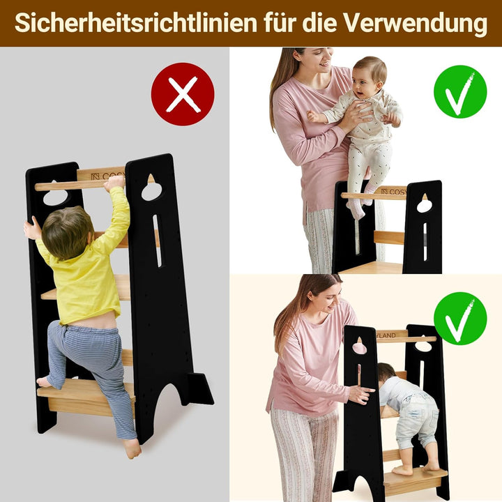 COSYLAND Lernturm ab 1 Jahr - Höhenverstellbarer Learning Tower für Kinder (3-stufig) - Montessori L