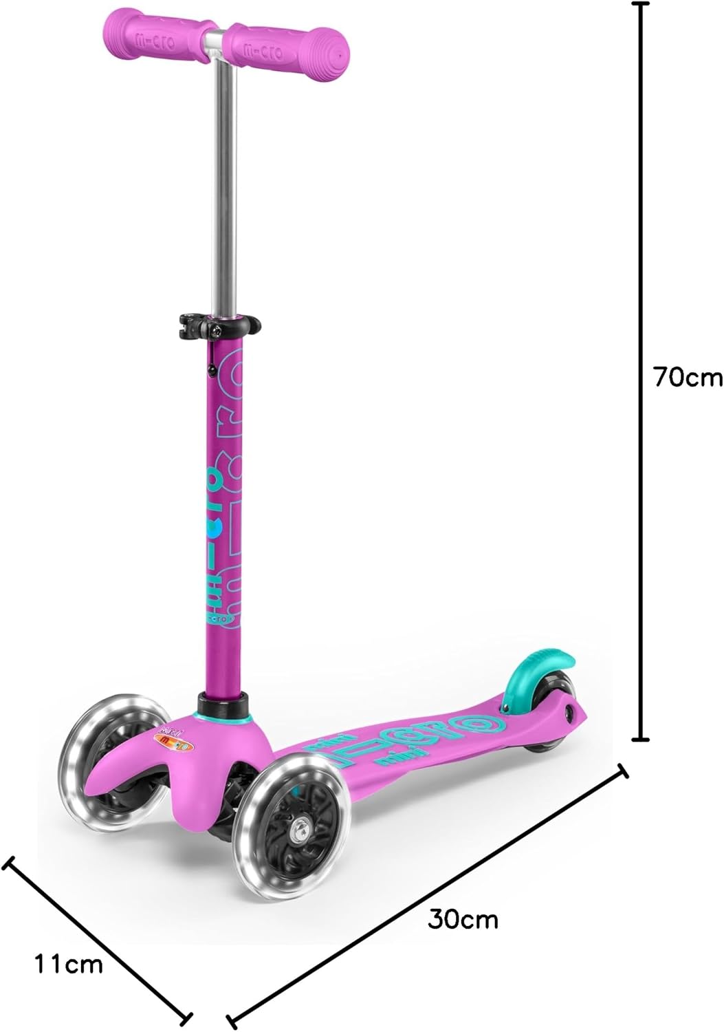 Micro® Mini Deluxe LED, Original Design 2-5 Years, Weight 1.9 kg, Max Load 50 kg, Height 48-68 cm, 3