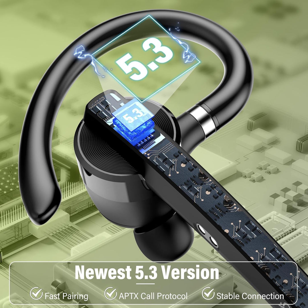 Bluetooth Headset V5.3, Wireless Freisprech Telefon mit CVC 8.0/ENC Dual Mic, APTX, Mute Zwei-Geräte