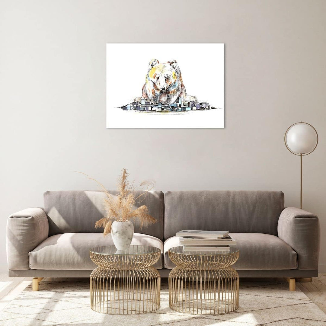 ARTTOR Bilder auf Glas Bär Spielzeug Spiel Illustration Glasbild 70x50cm Wandbilder Dekoration Wohnz