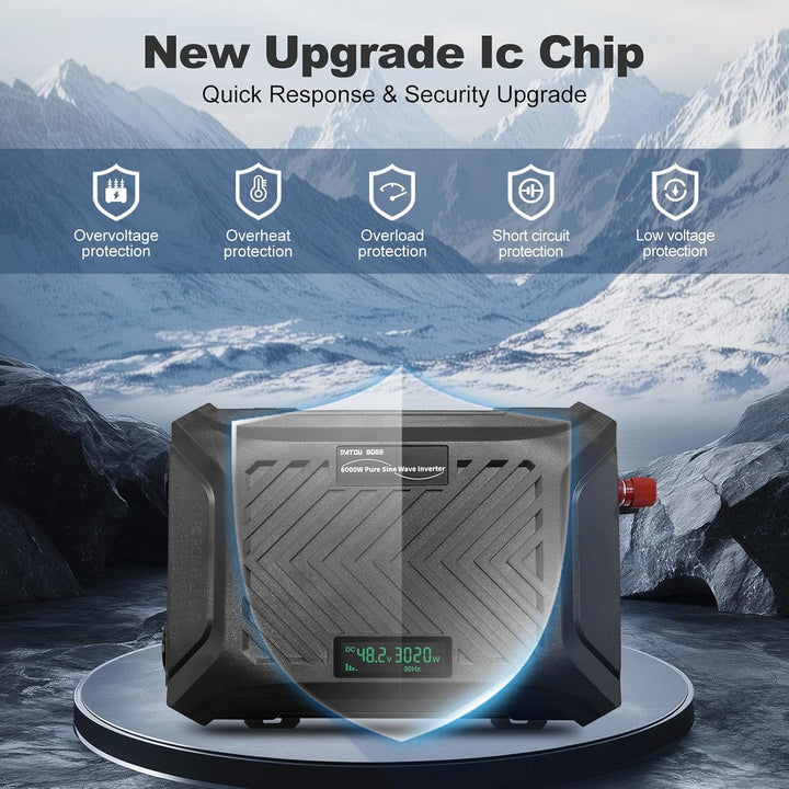 DATOUBOSS Universeller Spannungswandler 48V/60V/72V auf 230V 3000W, Wechselrichter Reiner Sinus 6000