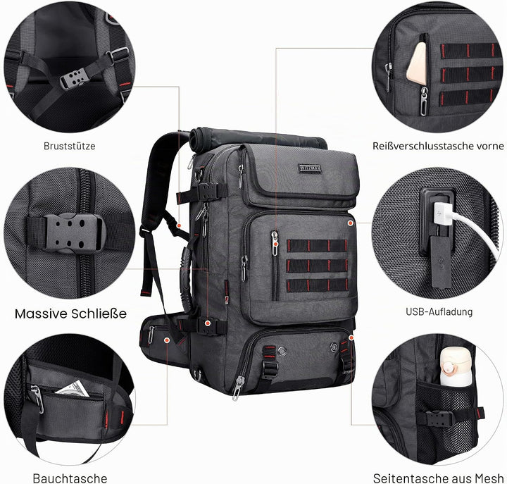 WITZMAN Reiserucksack Herren Gross Reisetasche Reiserucksack Handgepäck Flugzeug mit USB Ladeanschlu