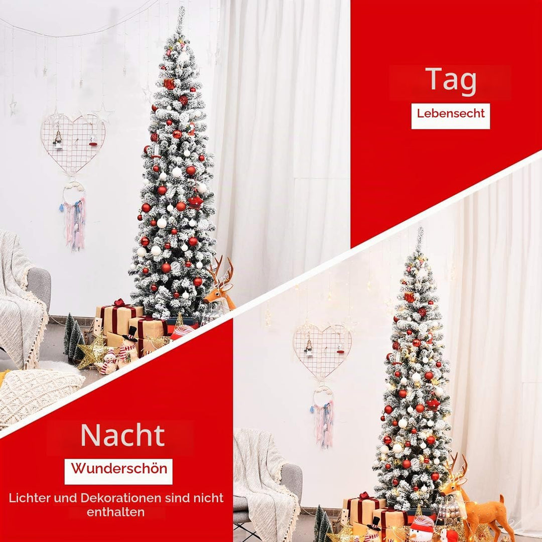 RELAX4LIFE Weisser Bleistift-Weihnachtsbaum 135/180/225 cm, Schneebedeckter Tannenbaum mit Metallstä