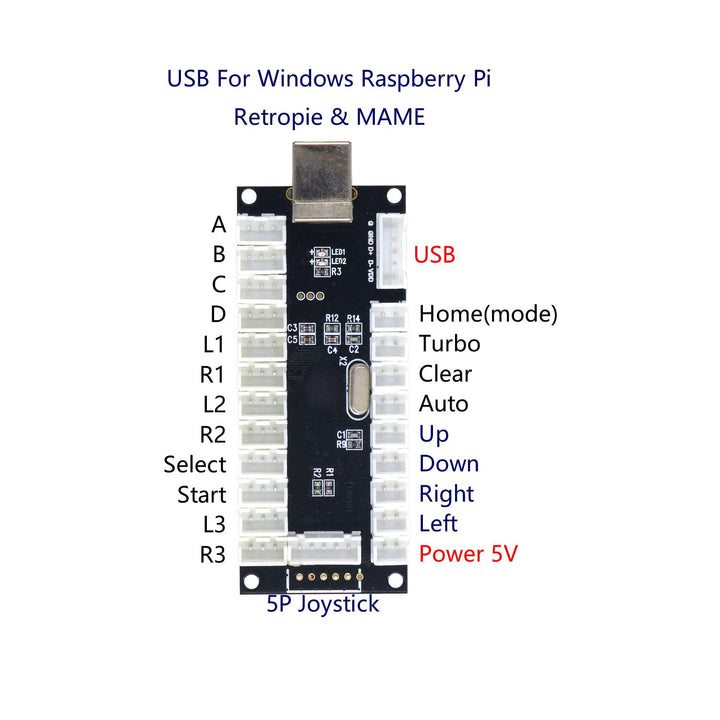 SJ@JX 2 Player LED USB Encoder zu Arcade Joystick und LED Arcade Tasten für PC, MAME und Raspberry P