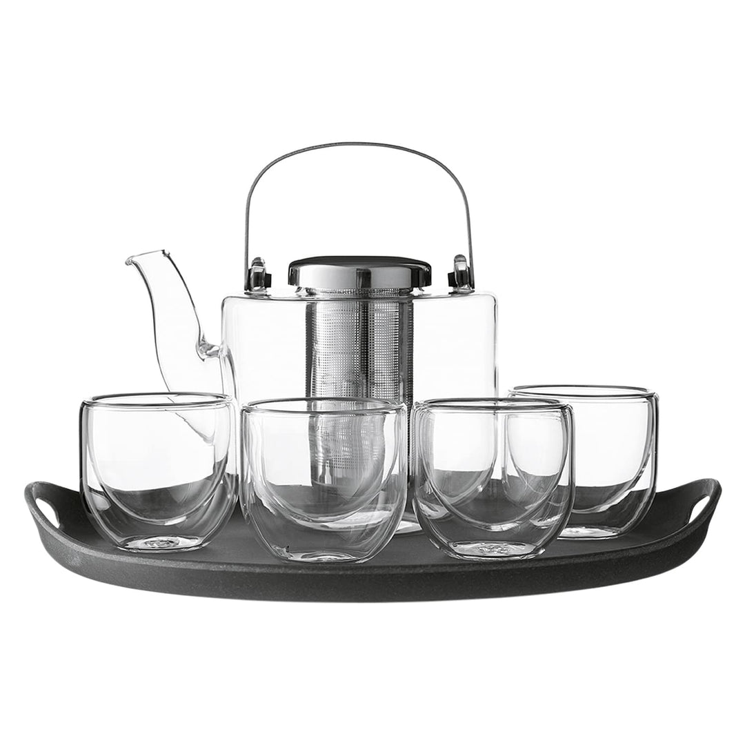 VIVA Scandinavia Teekanne mit Siebeinsatz, Glas Teekocher im Set mit 4 kleinen Tee-Tassen aus Borosi