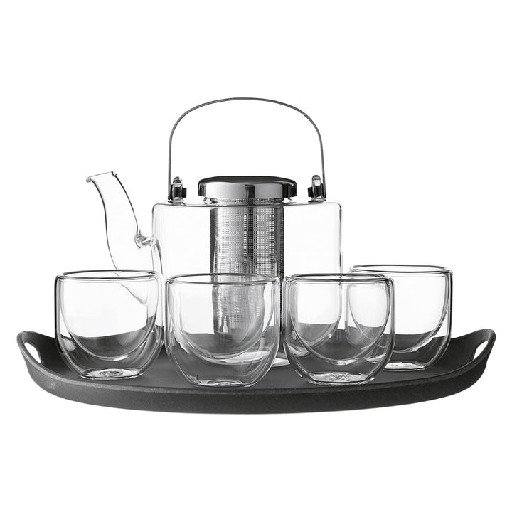VIVA Scandinavia Teekanne mit Siebeinsatz, Glas Teekocher im Set mit 4 kleinen Tee-Tassen aus Borosi