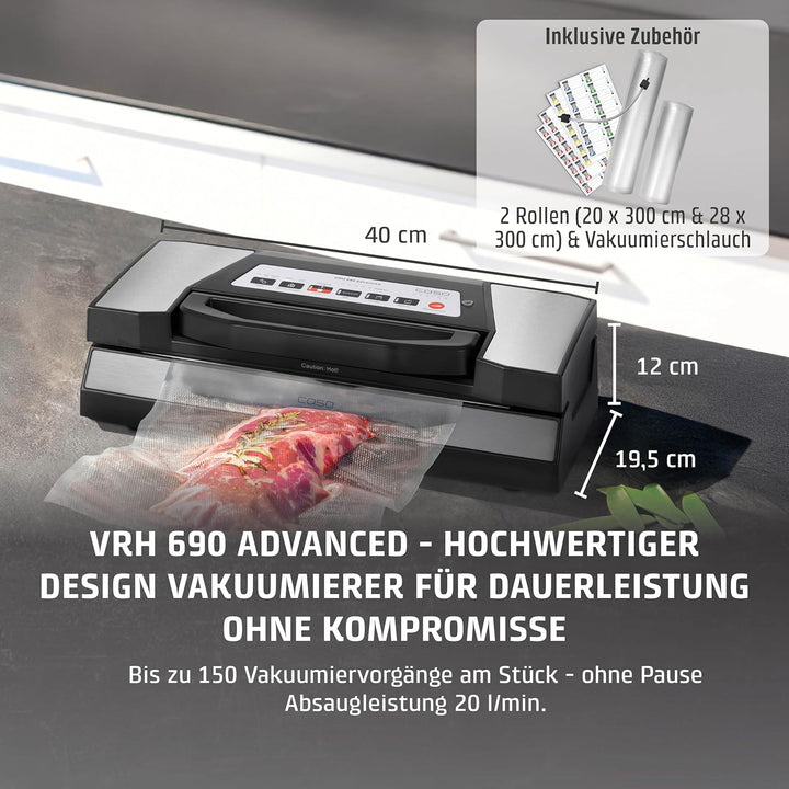 CASO VRH 690 advanced Vakuumierer - bis zu 150 Vakuumiervorgänge non-stop, doppelte Schweissnaht, 20