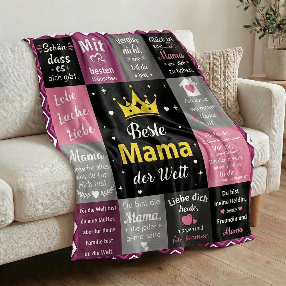 Mama Geschenk Kuscheldecke 150×130CM Flanelldecke Schlafdecke für Mama Katzenmam Oma Muttertagsgesch