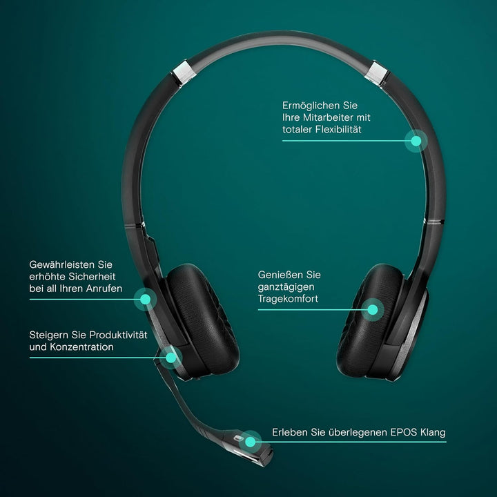 EPOS Impact SDW 60 HS - Hochwertiges DECT Wireless Headset, Geräuschunterdrückung, UC-Optimiert, Mul