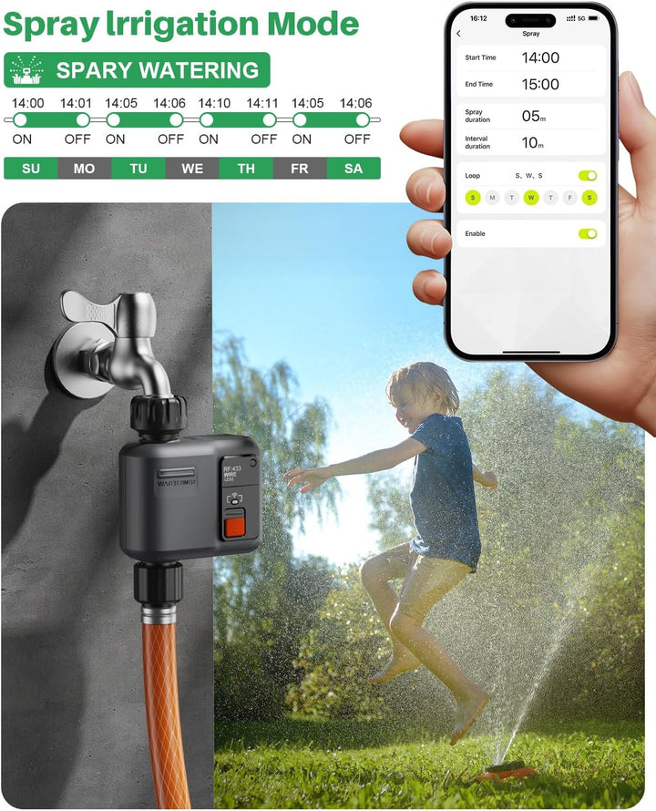 Bewässerungscomputer WLAN mit 300M RF-Technologie, Bewässerungsuhr für Gartenbewässerung Kompatibel