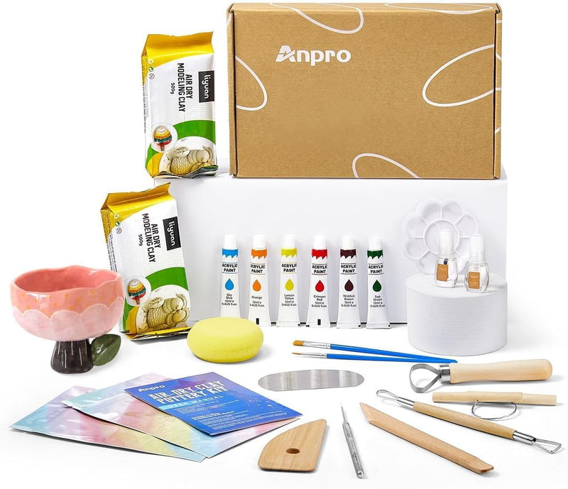 Anpro Home Lufttrocknendes Ton-Töpfer-Set für Anfänger, DIY-Ton-Spielset für Kinder und Erwachsene,