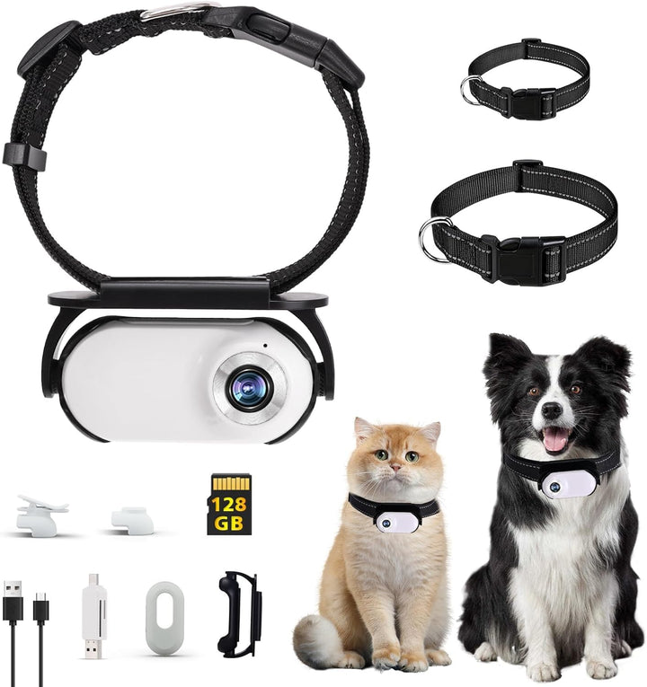 128G Weisse Katzen Kamera Halsband Haustierkamera mit Kameraklemmen für Hunde und Katzen