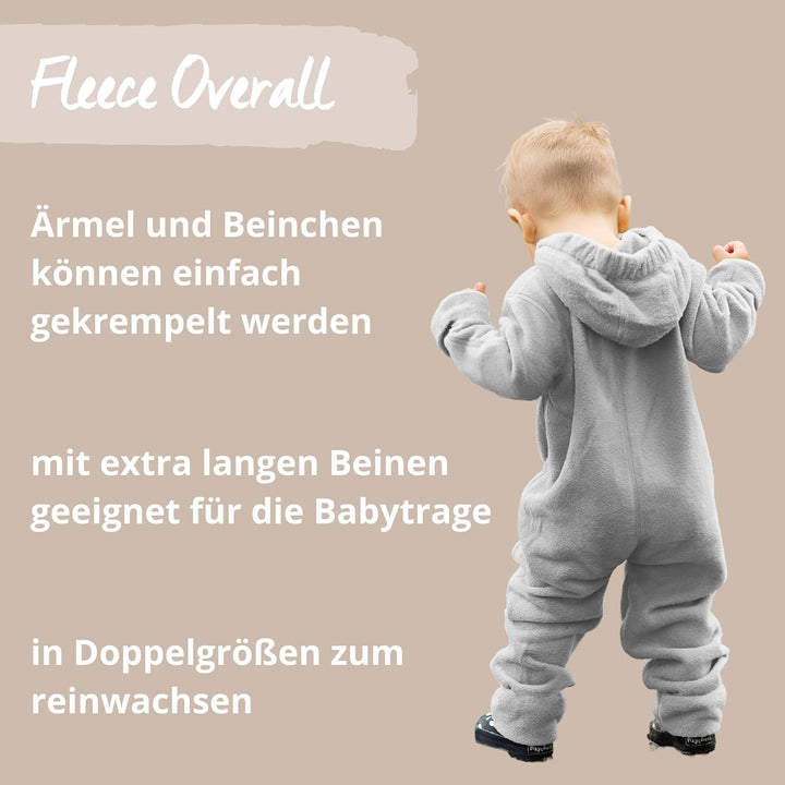 Hoppediz Baby Overall aus Fleece, extra lange Beine - perfekt für die Babytrage, Umschlagbündchen an