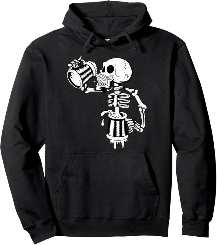 Schädel trinkt viel endloses Bier lustiges Skelett Pullover Hoodie