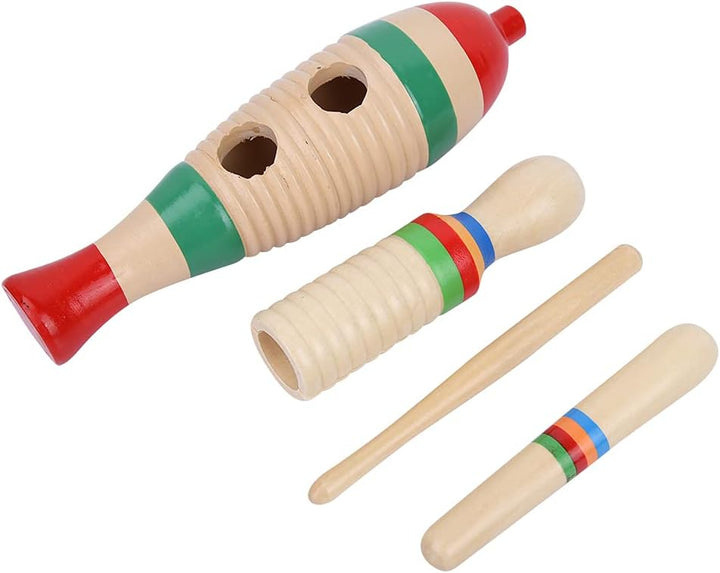 Kleines Holz Fisch förmiges Guiro Instrument, 2 Sets Holzschaber Guiro Sound Tube Musikalisches Schl