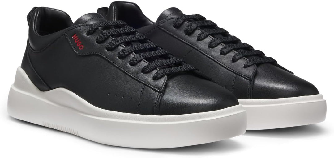 HUGO Herren Blake Tenn Sneakers aus Glattleder mit kontrastfarbenem Branding Grösse 40 EU Schwarz, 4